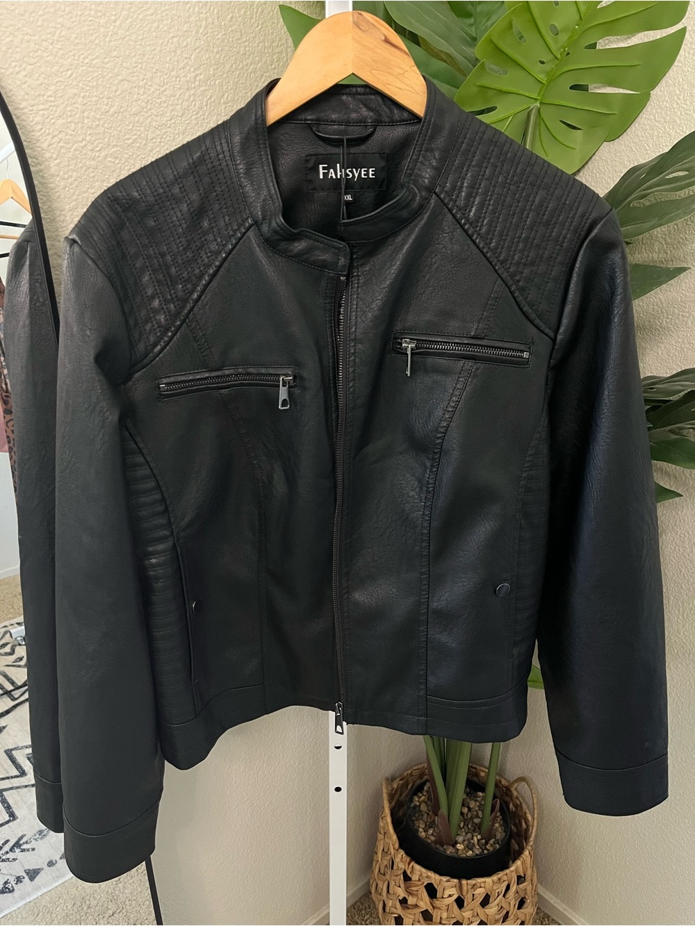 🖤 Black Faux Leather Moto Jacket XXL NWT | Edgy Biker Zip Front Jacket